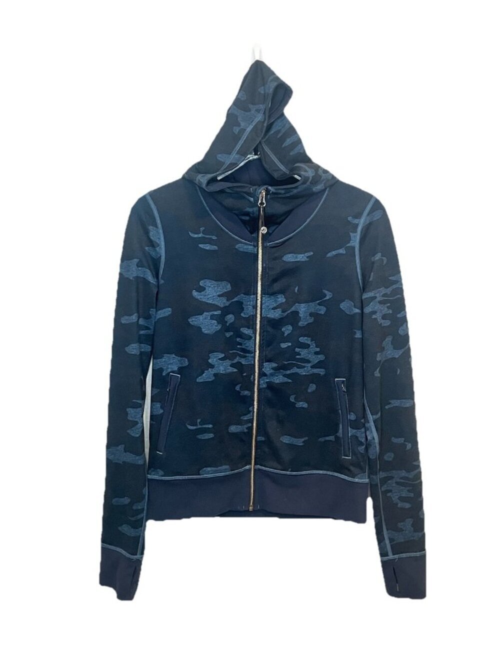 Lululemon Namaskar Hoodie Sz 8 M Blue Camo Full Zip Thumbhole Jacket